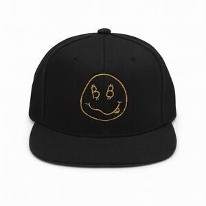 Bitcoin Hat Snapback Black Gold Embroidery Crypto Smiley Face Streetwear Adjusta